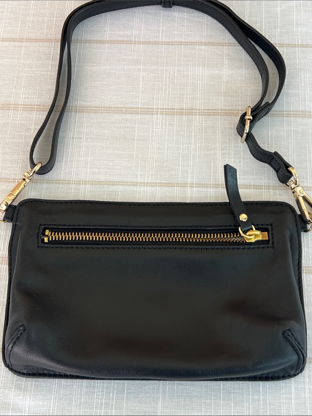 Mark & Graham Black Leather Crossbody with Gold Hardware